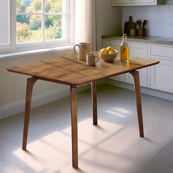Acacia Verve 48" Solid Wood Dining Table for 4, Rectangular Acacia Wood Kitchen Table, Modern Farmhouse Style, Rustic Natural Finish, Dining Room Furniture, Seats 4 Comfortably (Verve, Walnut)