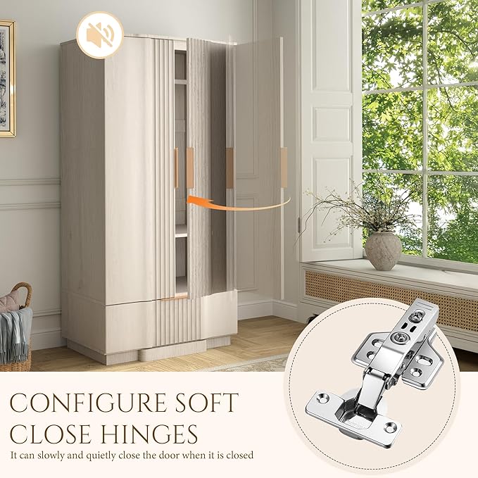 Yechen 67" Fluted Armoire Wardrobe Closet Set of 3 with Doors and Drawer, Wooden Wardrobe Closet Cabinet with Adjustable Shelve, Modern Small Armoires Storage Clothes, Coats for Bedroom, White, 3pcs