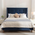 Upholstered Bed Frame, 54" Tall Headboard Wingback Upholstered Platform Bed Frame for Kids Teens Adults Bedroom Strong Wood Slats Support/No Box Spring Needed (Blue, Queen)