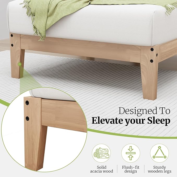 Awesofurni Twin Bed Frame, 12 Inch Solid Wood Platform Bed with Wooden Slats, Natural Finish Wood Bed Frame No Box Spring Needed, Noise Free - Easy Assembly