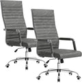 Furmax Ergonomic Office Desk Chair, Executive Ribbed Mid-Back PU Leather Conference Room Chair Adjustable Swivel Chair with Arms (2, Bicolor Vintage Grey)