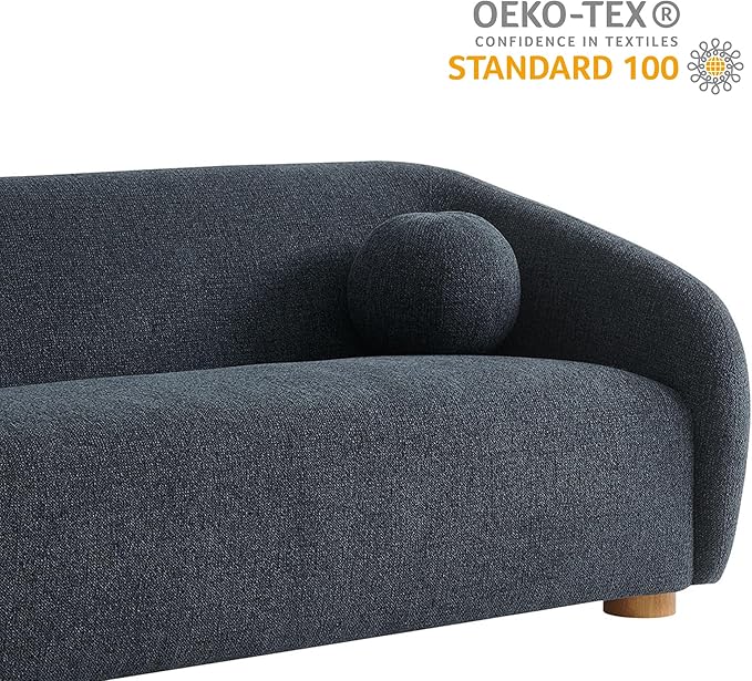 Modway Holland 85 Inch Minimalist Curved Back Sofa in Navy – Chenille Fabric Sofa with Ball Throw Pillows and Wood Feet – Modern 3-Seater Couch for Living Room