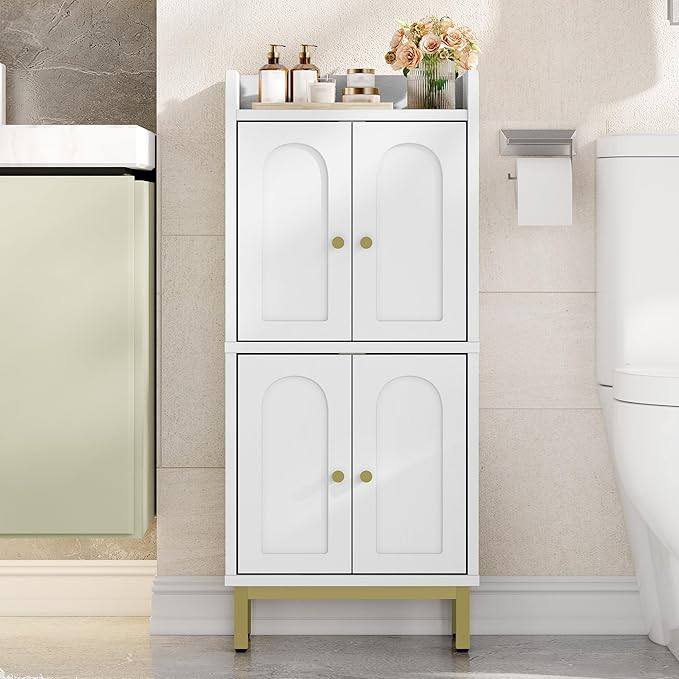 Hzuaneri Bathroom Cabinet, Small Storage Cabinet with 4 Doors, Bathroom Organizers and Storage Cabinets with Adjustable Feet. Cabinets Freestanding for Living Room, Kitchen, 7.1"D x 14.6"W x 32.7"H