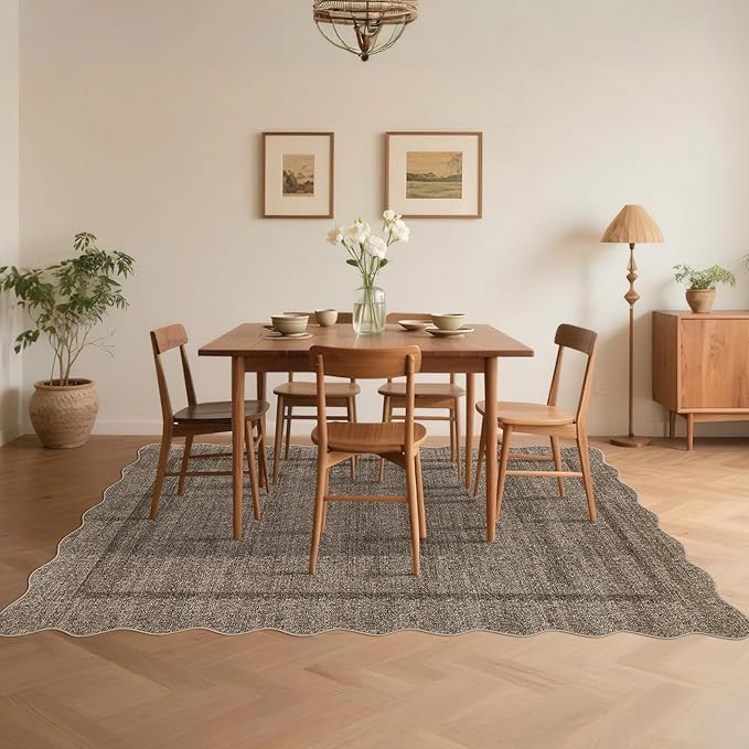 GarveeHome Scalloped Washable Rugs 10x13 Rug for Living Room Modern Bedroom Rug Taupe Large Area Rug Non Slip Throw Rugs Soft Low Pile Stain Resistant Carpet for Dorm Dining Room 10 ft x13 ft Taupe