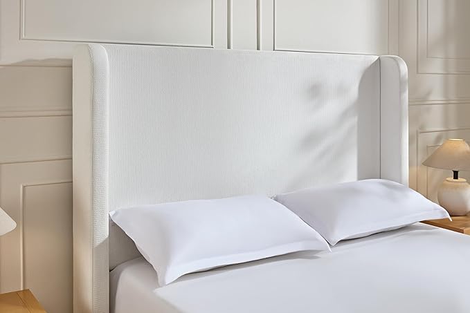 California King Size Upholstered Bed Frame, 54" Tall Headboard Wingback Platform Bed Frames, Elegant Simplicity/Strong Wood Slats Support/No Box Spring Needed/No Noise, Cream White Chenille