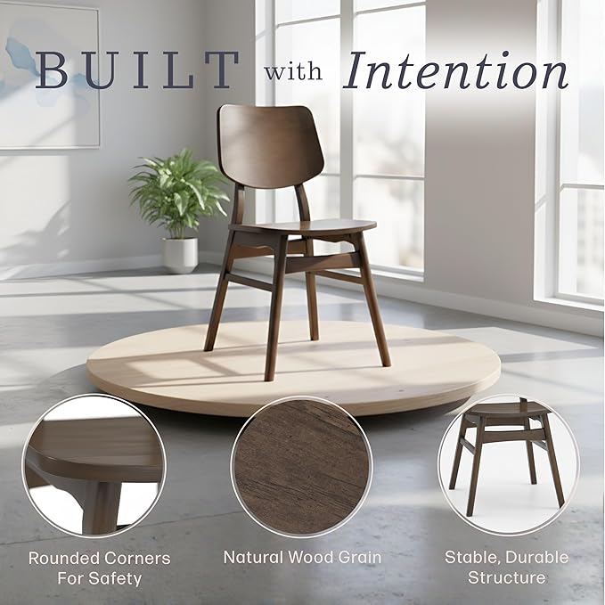 Alaterre Furniture Calais Dining – Mid Century Modern Set of 2 Dining Chairs – Solid Wood Chair Set with Minimalist Design for Dining Room or Kitchen (Warm Walnut Finish)
