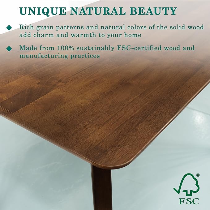Acacia Verve 48" Solid Wood Dining Table for 4, Rectangular Acacia Wood Kitchen Table, Modern Farmhouse Style, Rustic Natural Finish, Dining Room Furniture, Seats 4 Comfortably (Verve, Walnut)