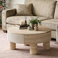31.5" Round Coffee Table with Flip Top and Hidden Storage, Faux Marble Tabletop for Living Room, Modern Wooden Circle Center Table, Tea Table for Apartment, Office, Beige Mars Pattern