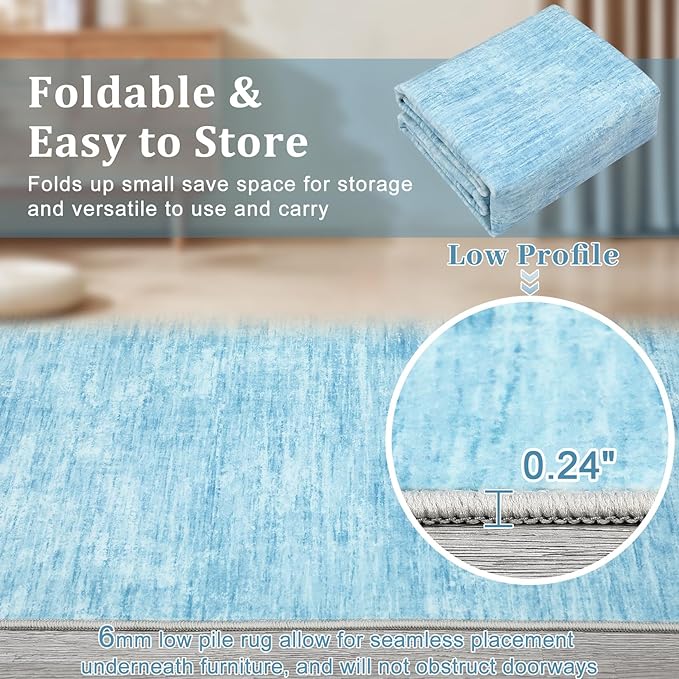 RUGSREAL Small Area Rug 2x3 Entryway Mat with Rubber Backing Stain Resistant Throw Carpet Modern Solid Color Bath Mat Contempowary Washable Rug for Living Room Bedroom Dining Room Kitchen, Blue 2x3