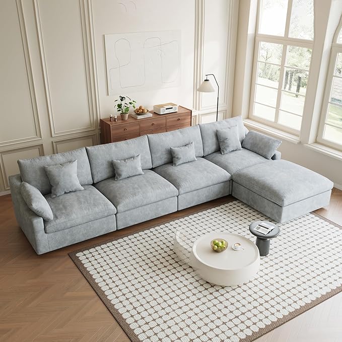 155.9" L Shape Cloud Modular Couches for Living Room, Modern Sectional Sofa with Chaise Ottomans, Deep Seat Couch Cushion Covers Washable&Removable, Sectional Sofas for Home Office Apartment (Grey)