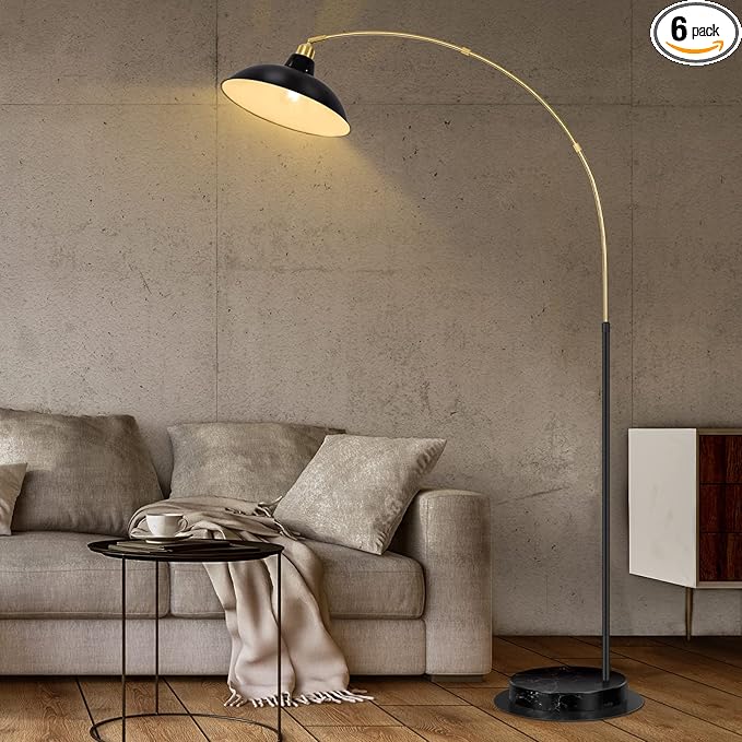 FILIYANO Arc Floor Lamp for Living Room, Marble Base Standing Lamp - Black Gold Floor Lamps with 360° Rotatable Arm, Industrial Tall Lamp Metal Material, Reading Lamp for Bedroom Couch Sofa Desk