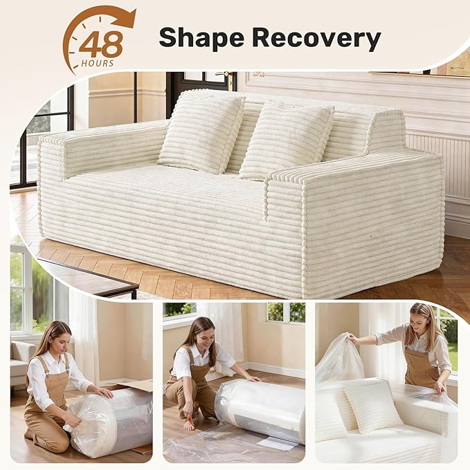 75'' Modern Cloud Loveseat Sofa Set of 2, No Assembly Required Comfy Deep Seat Couches 2 pcs for Living Room, Bedroom, Apartment (Corduroy-Beige)