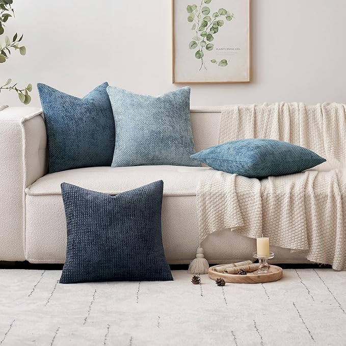 MIULEE Pack of 2 Coastal Blue Lumbar Throw Pillow Covers 20x12 Inch Summer Modern Boho Accent Decorative Pillow Covers Soft Chenille Farmhouse Cushion Covers for Home Couch Decor Bed Sofa Living Room
