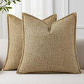 decorUhome Summer Decorative Throw Pillow Covers 26x26 Set of 2 Square Faux Linen Farmhouse Euro Sham Pillow Covers with Stitched Edge Outdoor Neutral Pillow Covers for Couch Sofa Living Room, Khaki