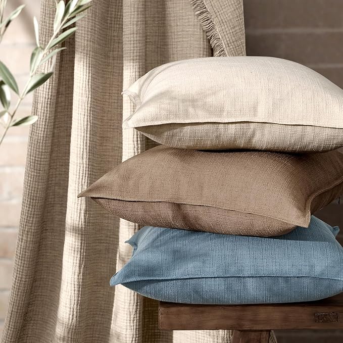 MIULEE Pack of 2 Thick Textured Couch Throw Pillow Covers, Natural Linen Decorative Pillow Covers 18x18, Neutral Cushion Cases for Sofa Bed Living Room Modern Farmhouse Home Decor, No Filling