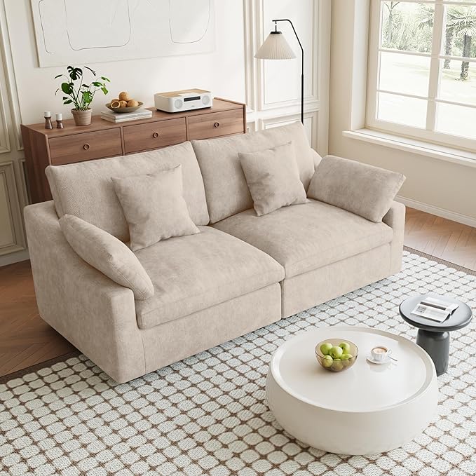 Modular Sectional Sofa Cloud Couch, 82.68" Loveseat with Pillows, Modern Minimalist Deep Seat Couches for Apartment Small Space, Khaki Sofa Covers Washable&Removable, Khaki Couch