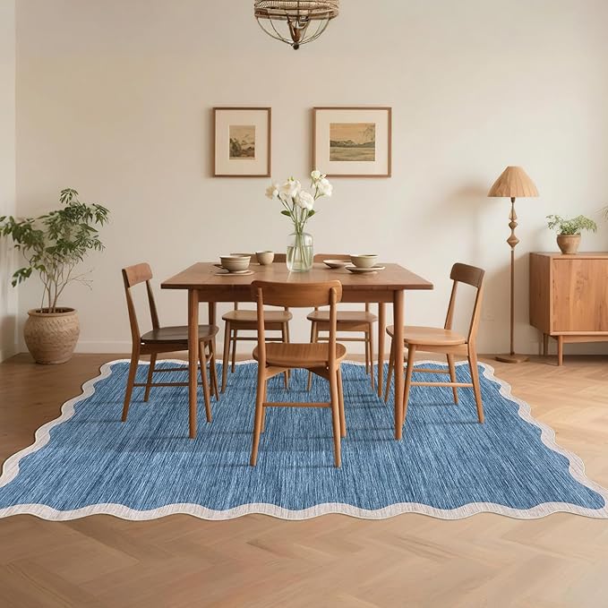 GarveeHome Scalloped Large Area Rug 10x13 Area Rug for Living Room Washable Rug Modern Rug Non Slip Throw Rugs Bedroom Rugs Low Pile Soft Stain Resistant Carpet for Dining Room Nursery 10'x13' Blue