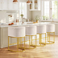 Modern Counter Height Bar Stools,Bar Stools Set of 4,Velvet Fabric Upholstered Barrel Barstools with Backs,26'' Kitchen Island Chairs,Metal Gold Frames,Beige White Velvet