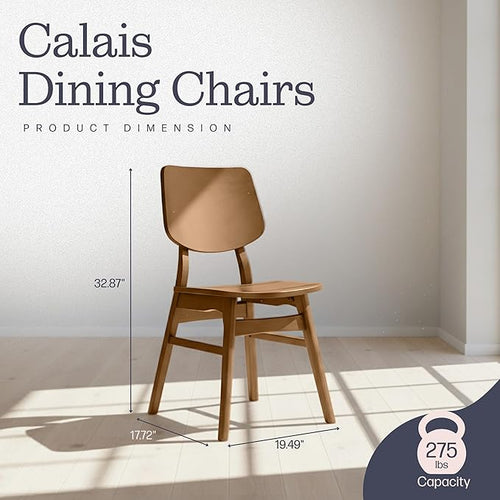 Alaterre Furniture Calais Dining – Mid Century Modern Set of 2 Dining Chairs – Solid Wood Chair Set with Minimalist Design for Dining Room or Kitchen (Warm Pecan Finish)
