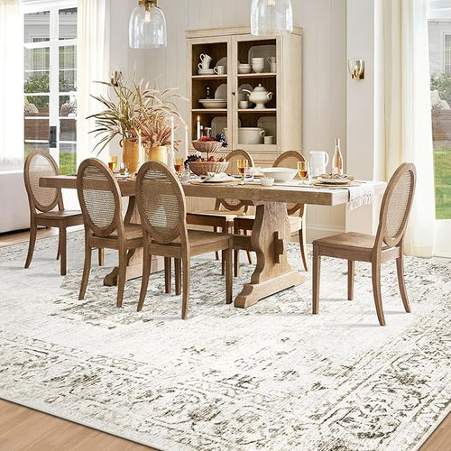 8x10 Area Rugs for Living Room: Washable Vintage Large Retro Rug Soft Non-Slip Indoor Low Pile Carpet for Bedroom Dining Room Office (Taupe, 8' x 10')