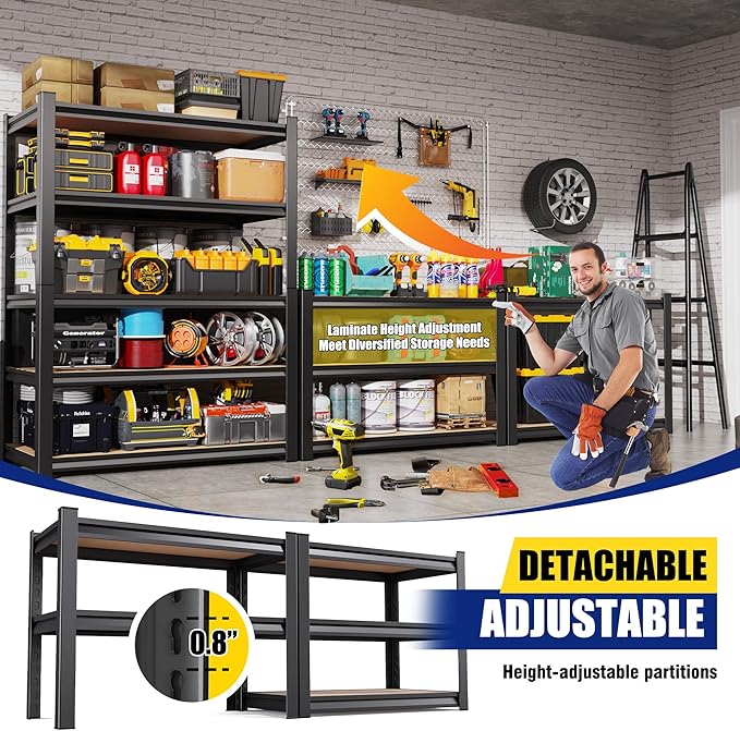 71"H-35"W-15.7"D Garage Shelving-2050LBS 5 Tier Storage Shelves,Adjustable Heavy Duty Metal Shelving Unit and Storage Large Rack,Utility Steel Shelf For Shop Warehouse Industrial Pantry Basement Black