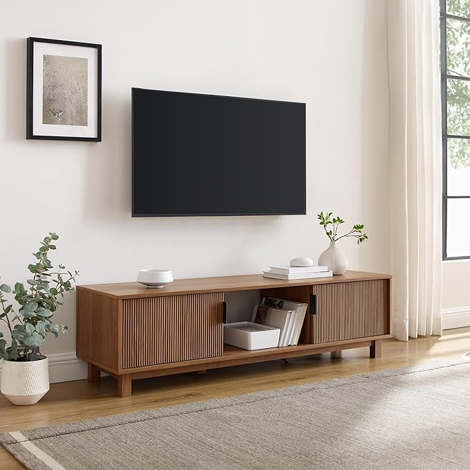 Walker Edison Arundo Fluted TV Stand for TVs up to 65 Inches, 58" TV Stand, Mocha