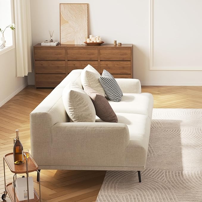 2-Seater Living Room Sofa - Modern Leisure Modular Sofa with Wooden Frame and Metal Legs, Soft Cotton-Linen Fabric, Easy to Install, Suitable for Office, Apartment, and Living Room, Grey, 66.1"