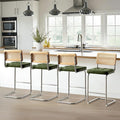 Zesthouse Natural Rattan Bar Stools Set of 4, Modern Counter Height Stools with Solid Wood Back, 26'' Counter Height Chairs, Mid Century Cantilevered Bar Chairs for Kitchen Island, Faux Leather Green