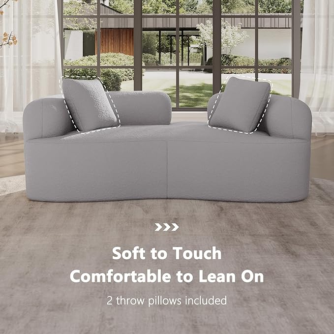 66.93 Inch Curved Loveseat Sofa with High - Density Foam Cushion, Full Compression Modular 2-Seater Couch, No Assembly Required, for Small Spaces & Living Room, Pearl Grey