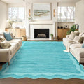 Garvee Scalloped 8x10 Rugs Washable Area Rugs for Living Room,Modern Stain Resistant Solid Rug for Bedroom, Scalloped Low Pile Non-Slip Neutral Rug for Farmhouse Dining Room Home Office Dorm,Teal
