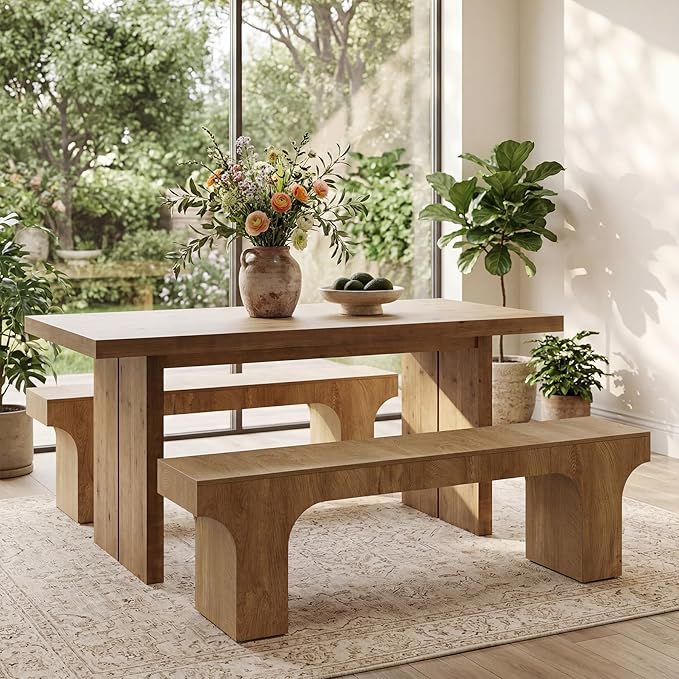 LITTLE TREE 63" Dining Bench, Long Wood Bench for Dining Table, Farmhouse Entryway Bench for Hallway, Living Room, End of Bed, Kitchen