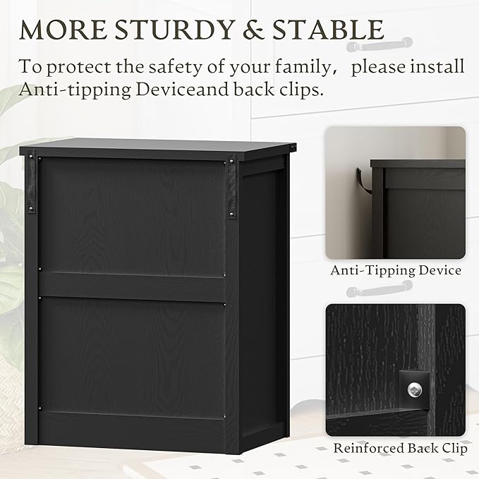 BORNOON 3-Drawer Dresser for Bedroom, Small Wooden Chest of Drawers with Metal Handles, Narrow Storage Cabinet with Anti-Tipping Design, Sturdy Dresser Organizer for Closet, Living Room, Entryway