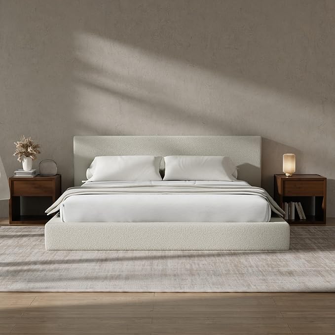 RECCI AirFrame King Size Bed Frame with Headboard, Cloud Upholstered Platform Bed Frame, 5 Inch Foam Cushioned, No Box Spring, Easy Assembly(Cream Boucle)