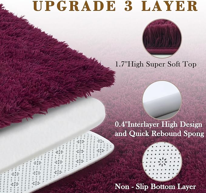 Shaggy Rugs for Bedroom Living Room Dorm Nursery Home Decor Aesthetic (Burgundy, 5 x 8)