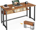 Huuger Folding Desk with Storage Shelf, 39.3 Inch Foldable Computer Table for Small Spaces, Space Saving Sofa Table for Couch, Writing Work Office Computer Desk, Easy to Fold, Rustic Brown