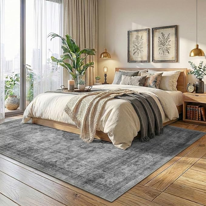 Homemate Washable Rug 8x10 Area Rugs - Vintage Faux Wool Rugs for Living Room Bedroom Dining Room - Non Slip Foldable Carpet Indoor Area Rug for Home Decor（8'x10', Black