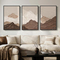 Framed Brown Abstract Mountain Wall Art for Living Room, 3 Piece Large Neutral Landscape Canvas Prints Artwork for Walls, Modern Minimalist Scenic 2D Paintings Bedroom Home Office Wall Decor, 24x36 In