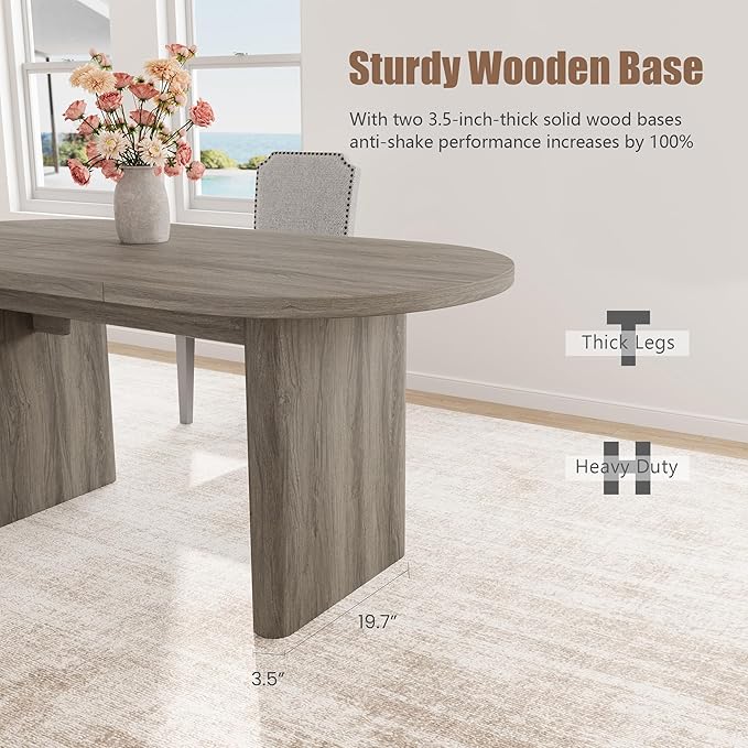 GarveeHome Oval Dining Table for 6-8 People, Long Large Kitchen Table with Thick Sturdy Wooden Base, Farmhouse Dining Room Table for for Kitchen, Living Room, Office (63" Long,Grey Walnut)