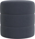 HomePop Upholstered Round Ottoman (No Lid, Seat Only) | HomePop Home Décor | Round Pouf Foot Rest – Steel Blue Velvet