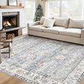 XLUEZ Area Rug 6x9 Living Room Rug, Machine Washable Vintage Distressed Boho Area Rug Non-Slip Soft Low Pile Large Indoor Rugs for Bedroom Kitchen Dining Room Office(Light Blue,6'x9')