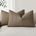 Foindtower Set of 2 Decorative Linen Check Throw Pillow Covers Neutral Farmhouse Lumbar Cushion Covers Modern Boho Home Decor for Sofa Chair Couch Bedroom Living Room,12×24 Inch,Light Brown