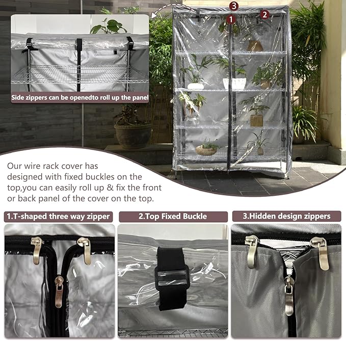 okcool Waterproof Shelf Cover, Wire Shelf Cover with Zipper & Clear View Panel (Grey,48" Wx18 Dx82 H Shelves)