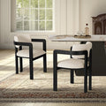 SIMTONAL Soild Wood Boucle Dining Chairs Set of 2-Black Accent Chairs with Arms, Soft Linen Fleece Upholstered Armchairs for Kitchen Dining Living Room