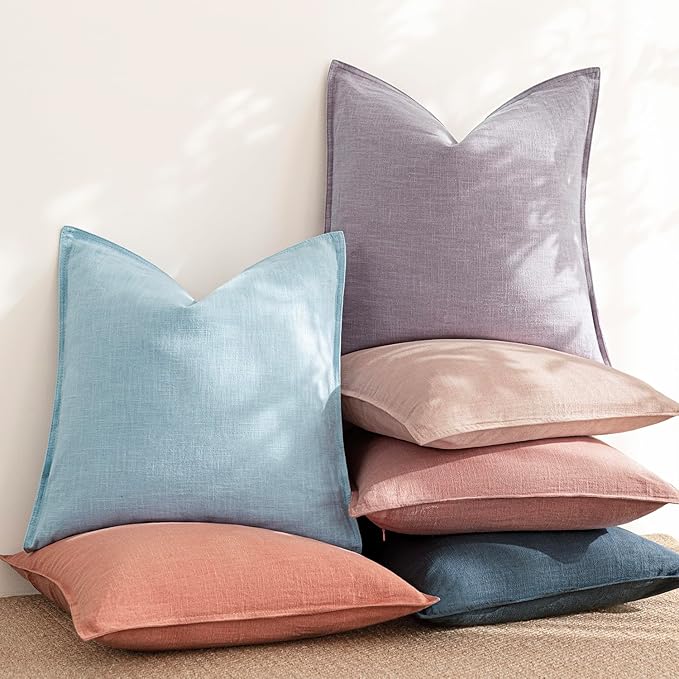 Foindtower Pack of 2, Decorative Linen Soild Throw Pillow Covers Soft Accent Euro Cushion Case Farmhouse Neutral Pillowcase for Chair Couch Sofa Bedroom Living Room Home Decor 26 x 26 Inch Light Blue