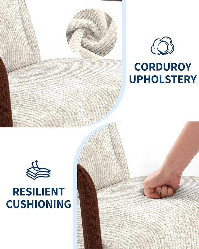 Garvee Mid-Century Modern Accent Chair, Wide-Wale Corduroy Upholstery, Solid Wood Armchair with Removable Lumbar Pillow, Sturdy Reading Chair for Living Room, Bedroom, Guest Room, Easy Assembly, Beige