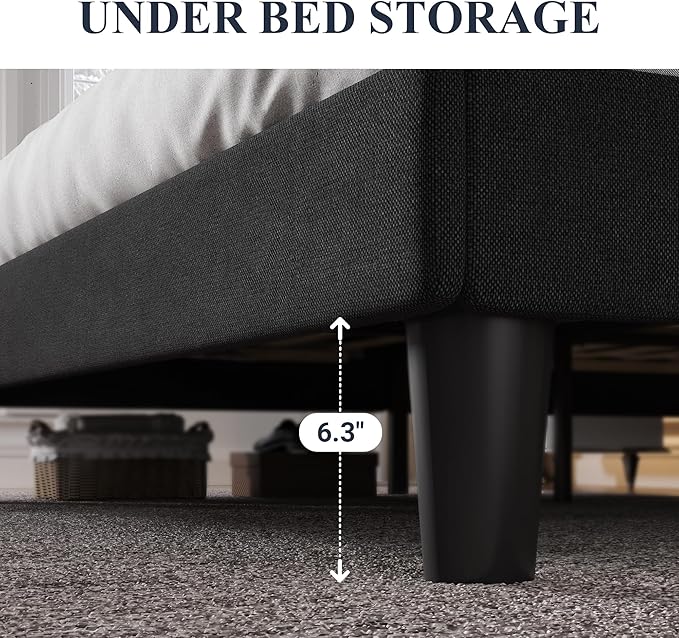 Allewie Queen Size Bed Frame with Button Tufted Wingback Headboard, Modern Upholstered Bed Frame with Solid Wooden Slats Support - No Box Spring Needed, Easy Assembly, Black