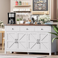 VVFLU 63" Large Sideboard Buffet Cabinet with Storage, Coffee Bar with 3 Drawers and 4 Barn Doors, Modern Farmhouse Storage Cabinet, for Kitchen, Dining Room, Living Room, White Wood