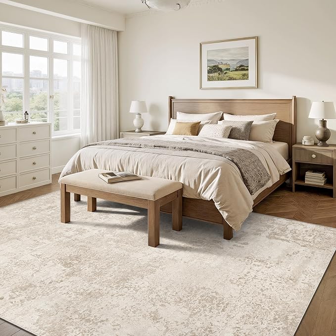 Art&Tuft Washable Rugs 8x10, Anti-Slip Backing Abstract 8x10 Area Rugs for Living Room, Foldable Stain Resistant Machine Washable Area Rug (8'x10', Beige)