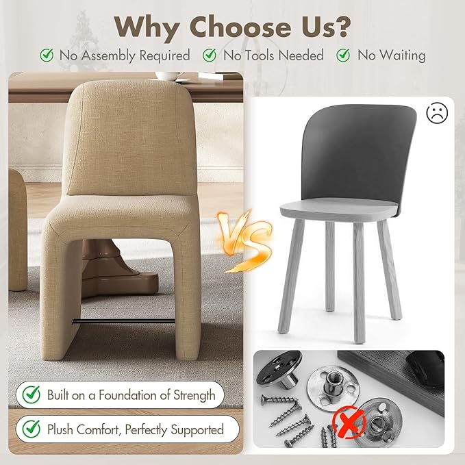 Hyfirm Upholstered Dining Chairs Set of 6,Modern Armless Desk Chair with Metal Footrest for Diningroom Bedroom Livingroom Reading Room,Khaki Fabric