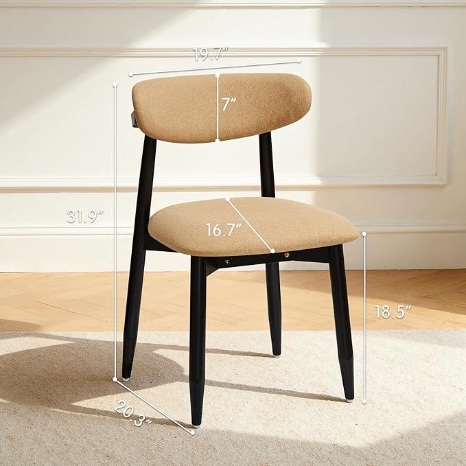 CHUN YI Dining Chairs Set of 8, Upholstered Solid Wood Dining Room Chairs, Mid Century Modern Fabric Kitchen Chairs with Ergonomic Curved Back, Khaki (Only Chairs)